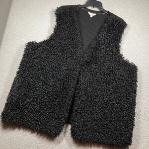 Terra & Sky Faux Fur Sweater Vest Womens Plus 4X Black Ribbed Back Stretch Boho